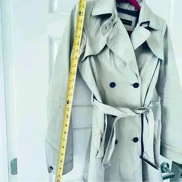ZARA BEIGE DOUBLE BREAST TRENCH NYLON WATERPROOF  COAT SIZE XS - Picture 10 of 15
